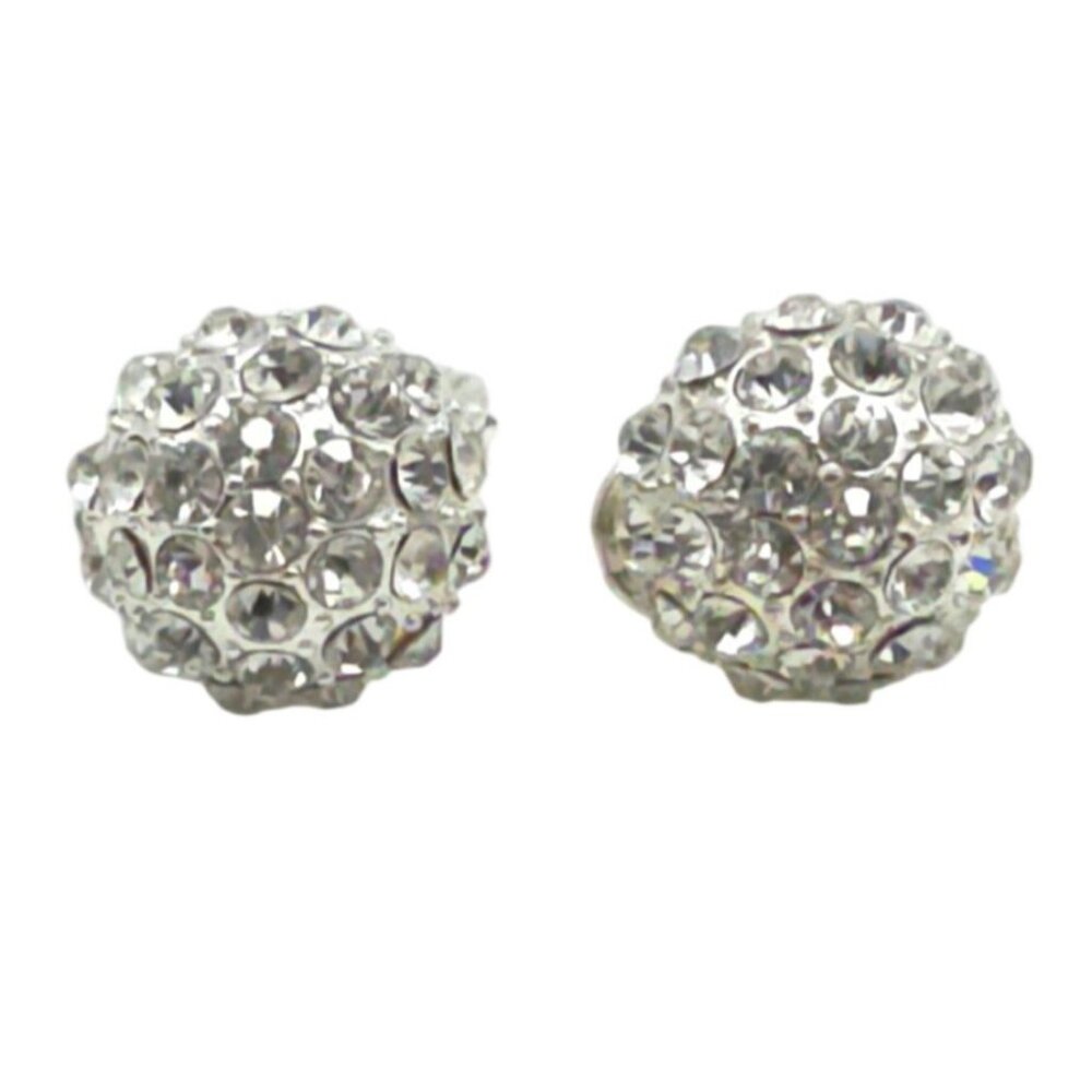Vintage Rhinestone Ball Clip-On Earrings Silver-Tone Sparkling Retro Jewelry